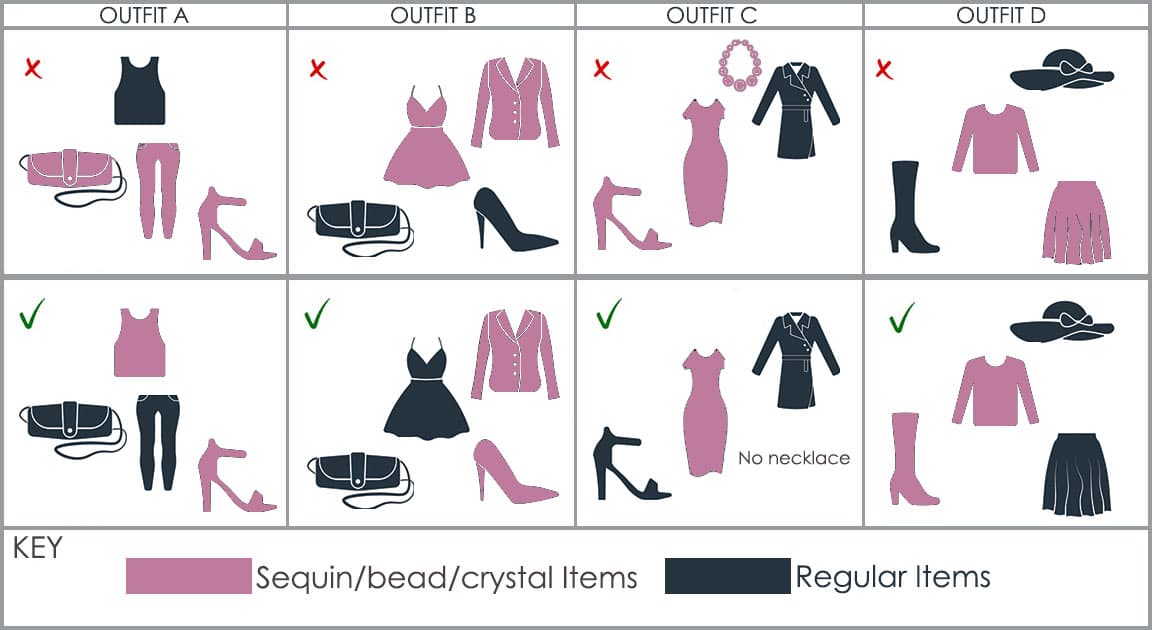 How to Wear Sequins Table for how to accessorize sequin apparel