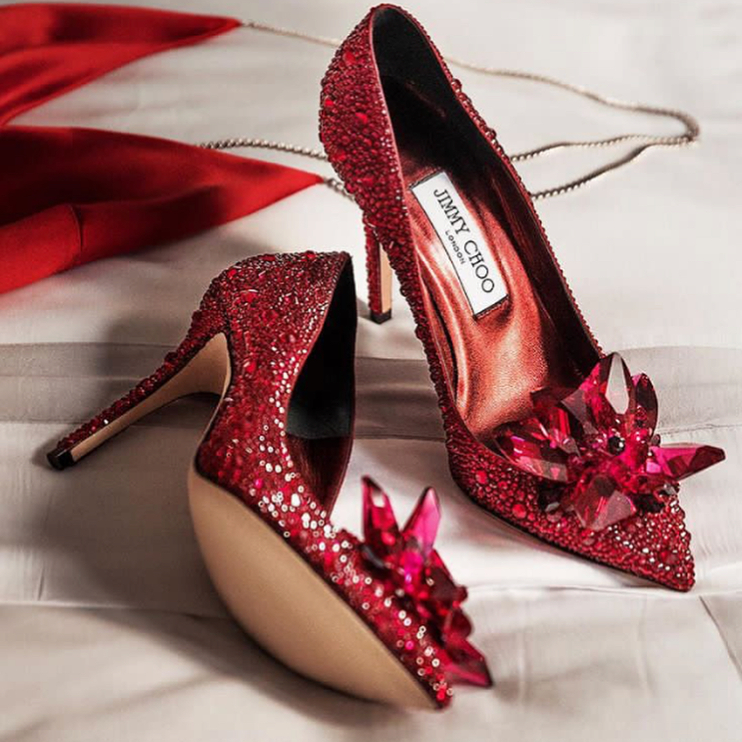 Dark Red High Heels Bling Evening Shoe with Rhinestones.