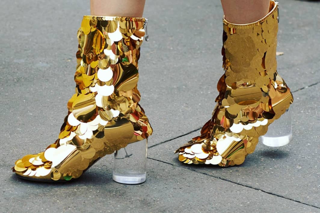 Gold Jumbo Sequins High Heel Boots.