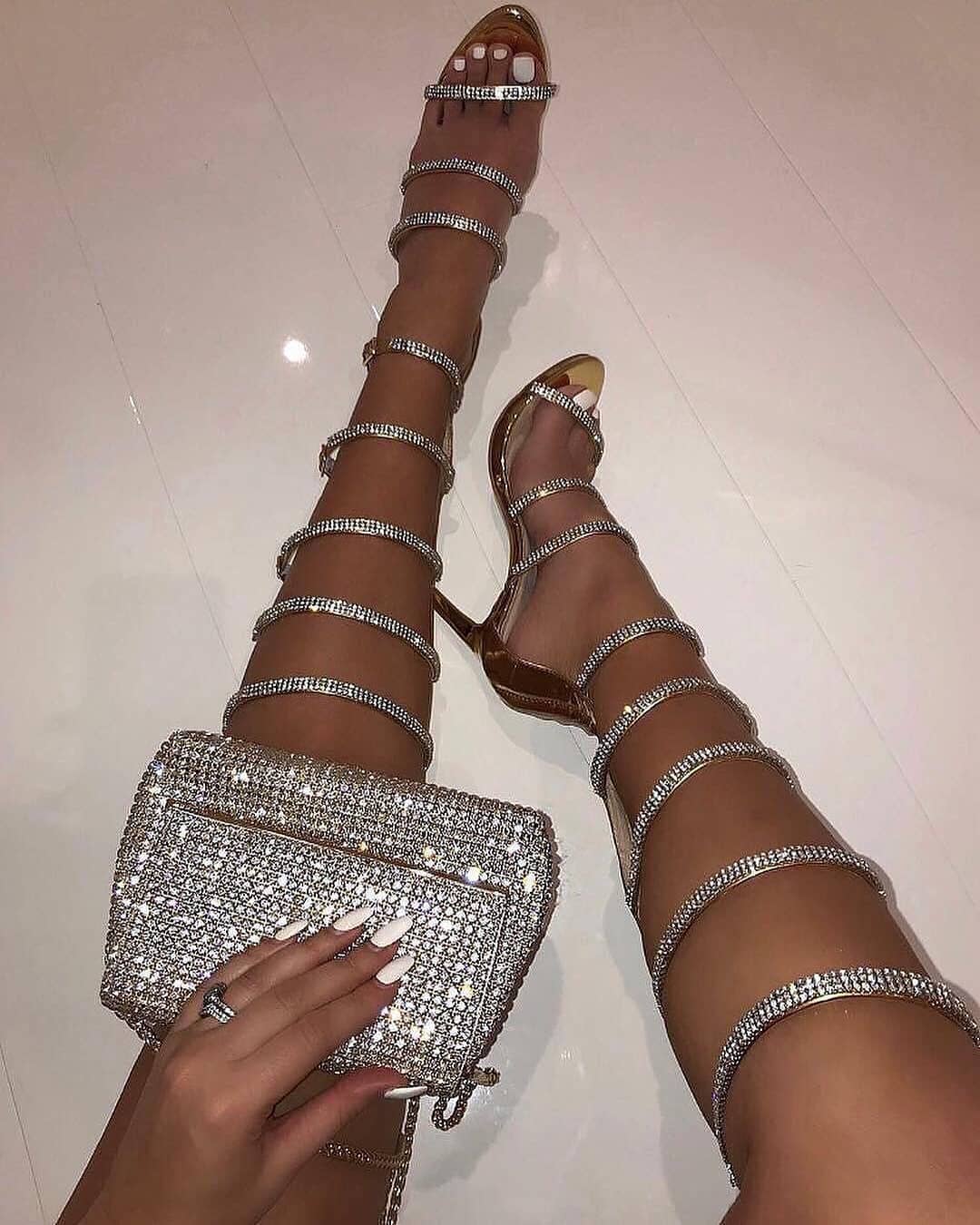 Silver Strap High Heels Sandals.