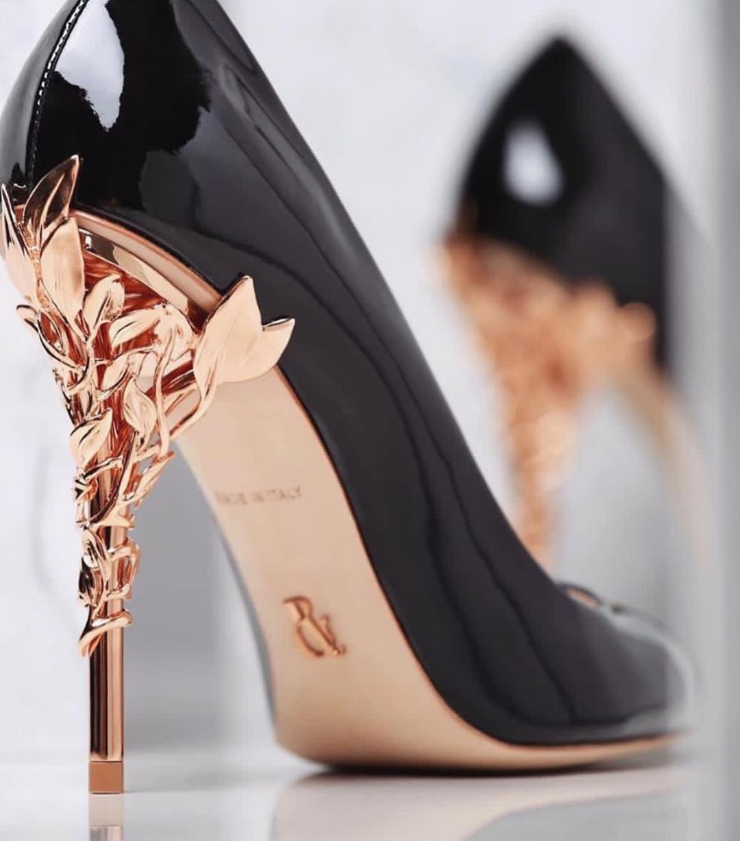 Black High Golden Heels with Pointed Toe Women's Shoes.