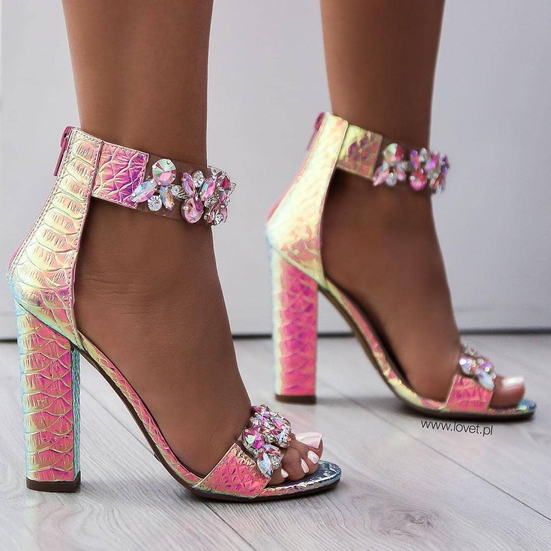 Pink T-Strap Sandals with Rhinestones.