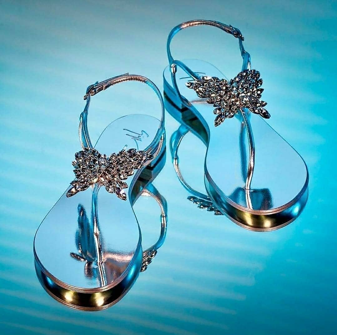 Mirror Flat Sandals with Rhinestones.