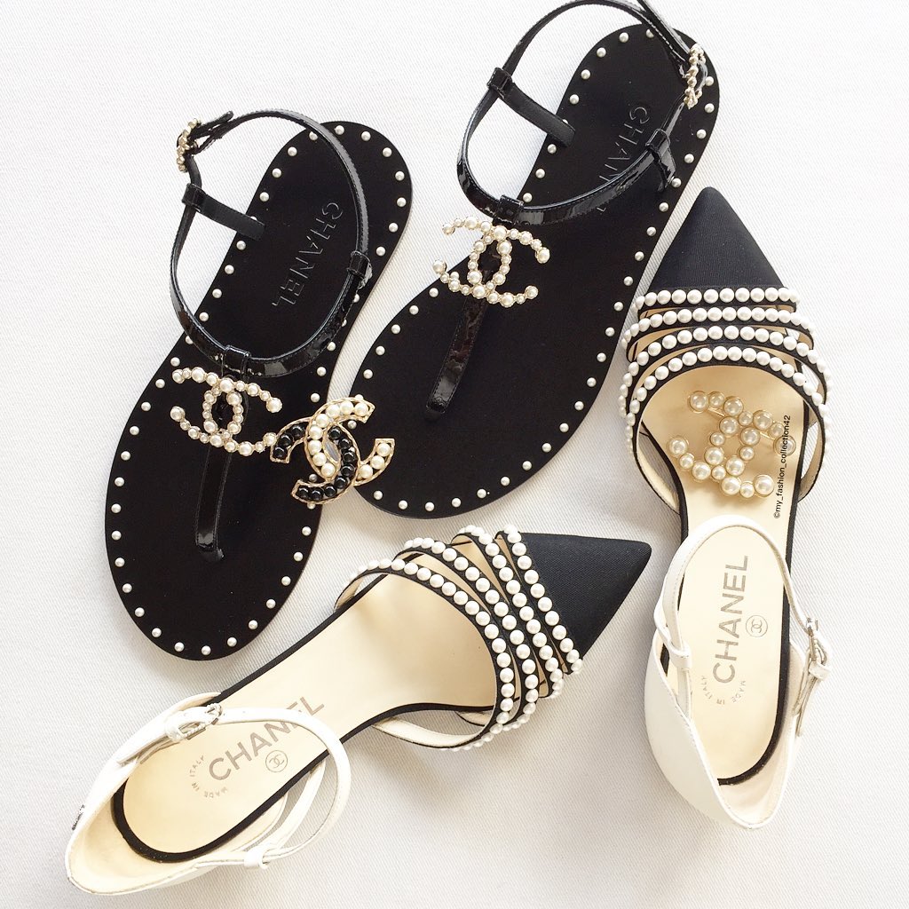 Black Chanel Sandals with White Pearls.