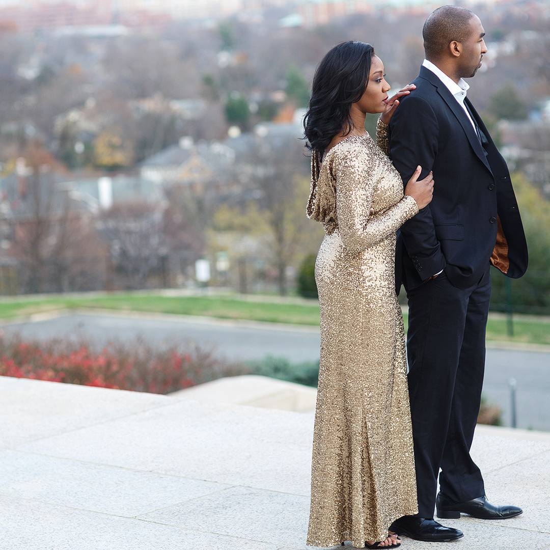 Long Sequin Dress with Cowl Back in Light Gold.