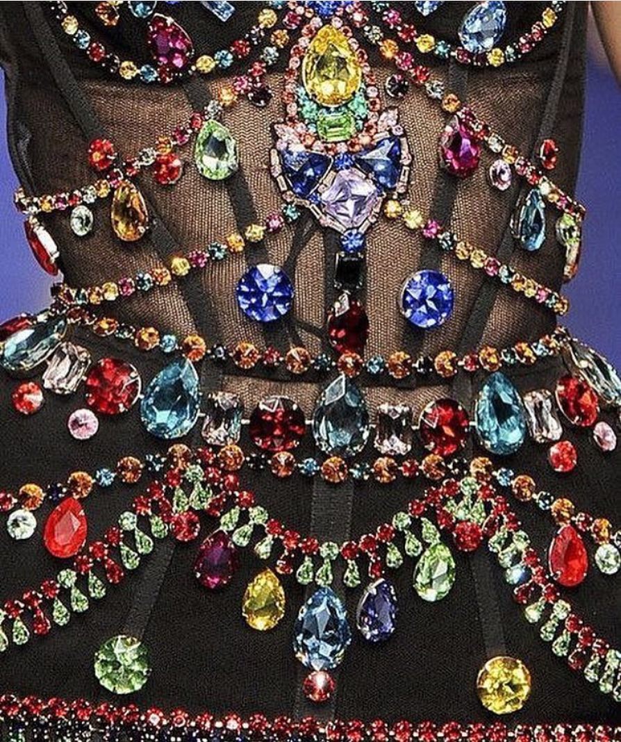 Black Corset with Big Bling Colorful Rhinestones