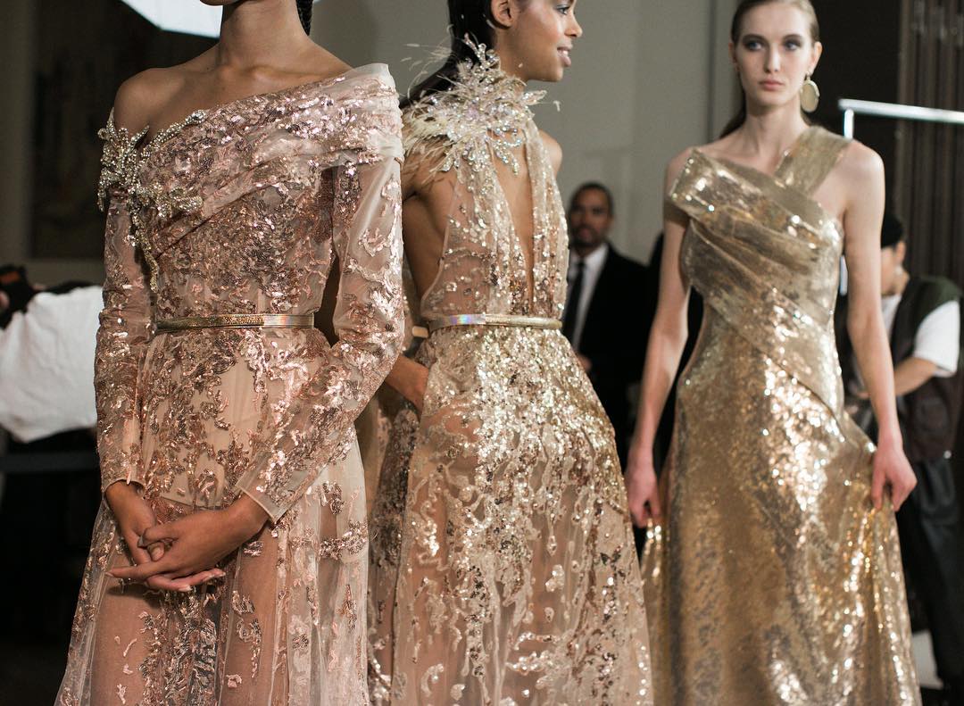 Haute Couture Spring Summer Collections Featuring Gold Long Sequin Gowns.