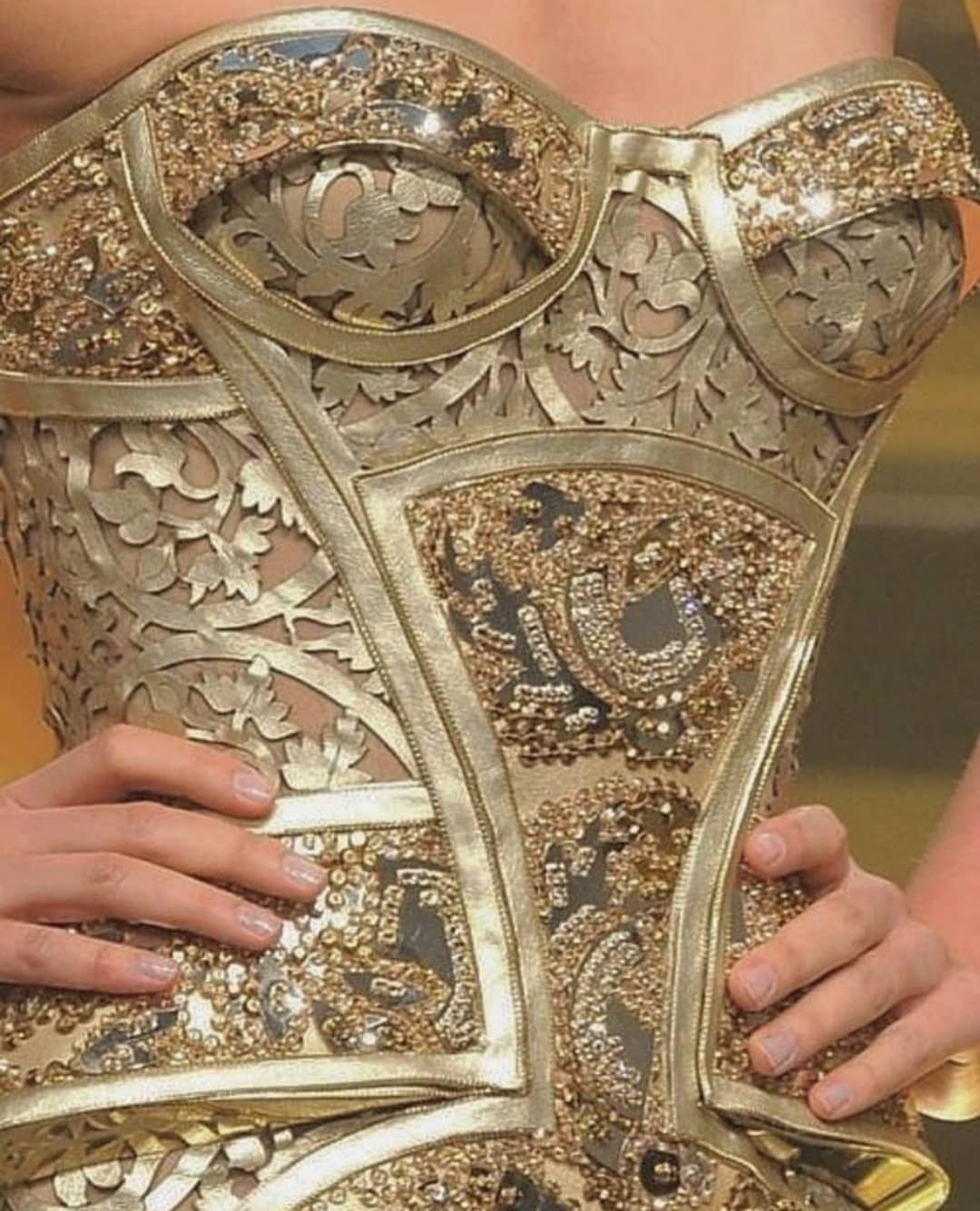 Strapless Gold Couture Sequin Corset.