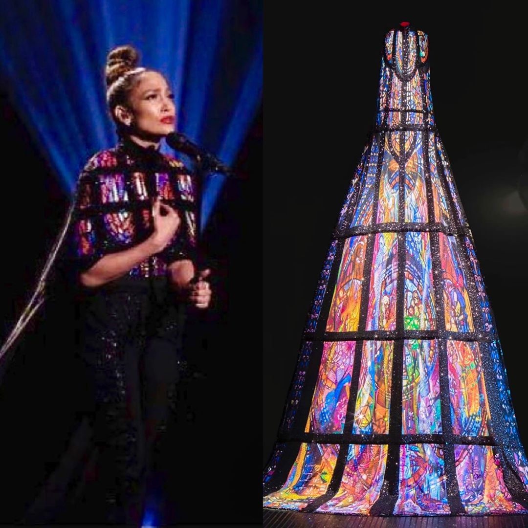 20-Foot Long Hand-painted Stained-glass Cape Full Of Swarovski Crystals.