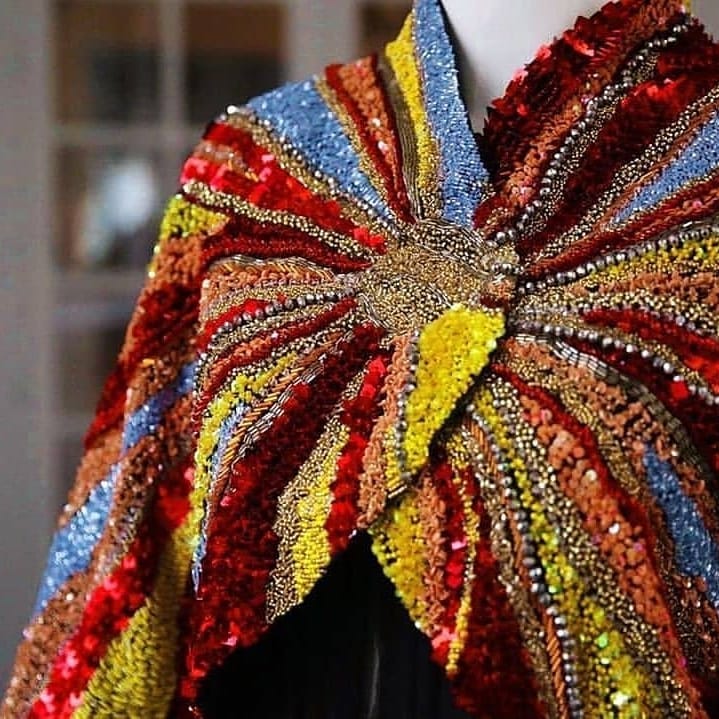 Multi-Colour Hand-Embroidered Shawl With Beads.