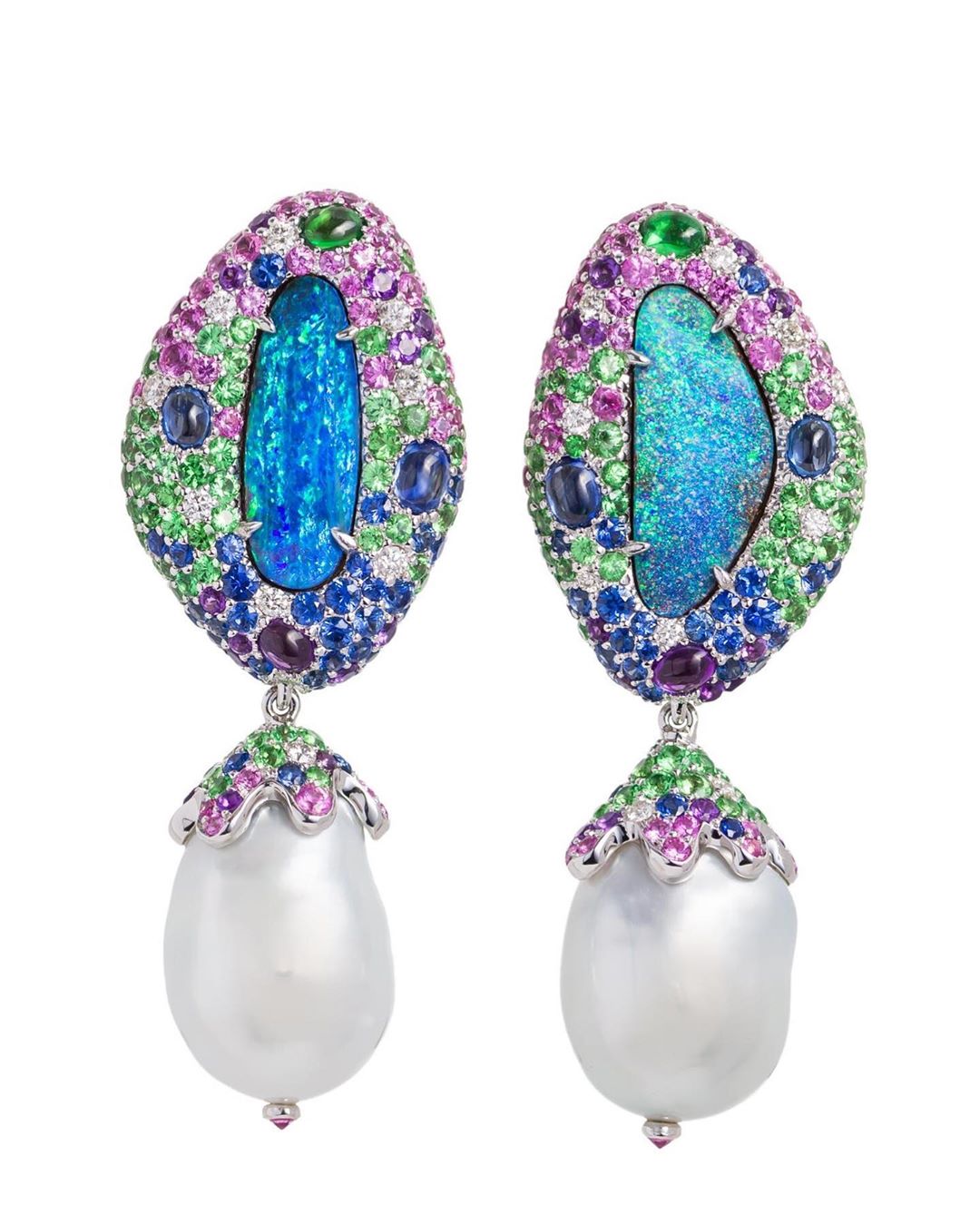 Best Jewelry Online: Opals with Multicolor Diamonds and Drop Pearl Earrings