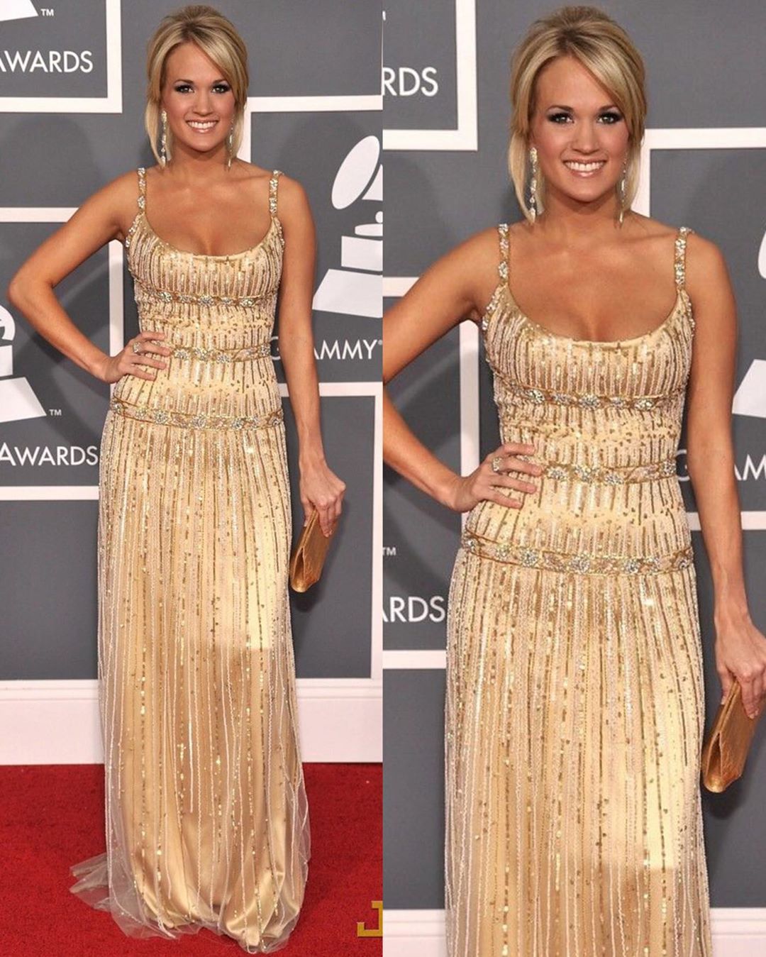 Light Gold Sequin Long Gown With Straps & Classic Neck.