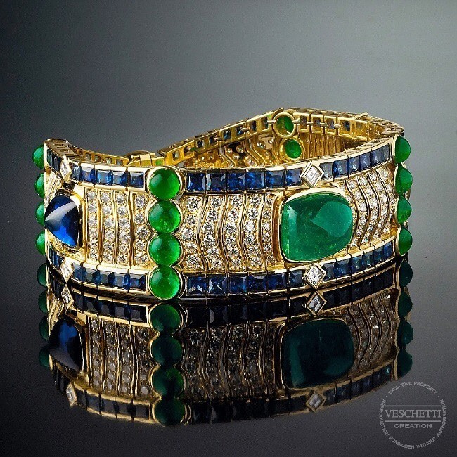 Best Jewelry Online: Bracelet Set with Emeralds, Sapphires and Diamonds