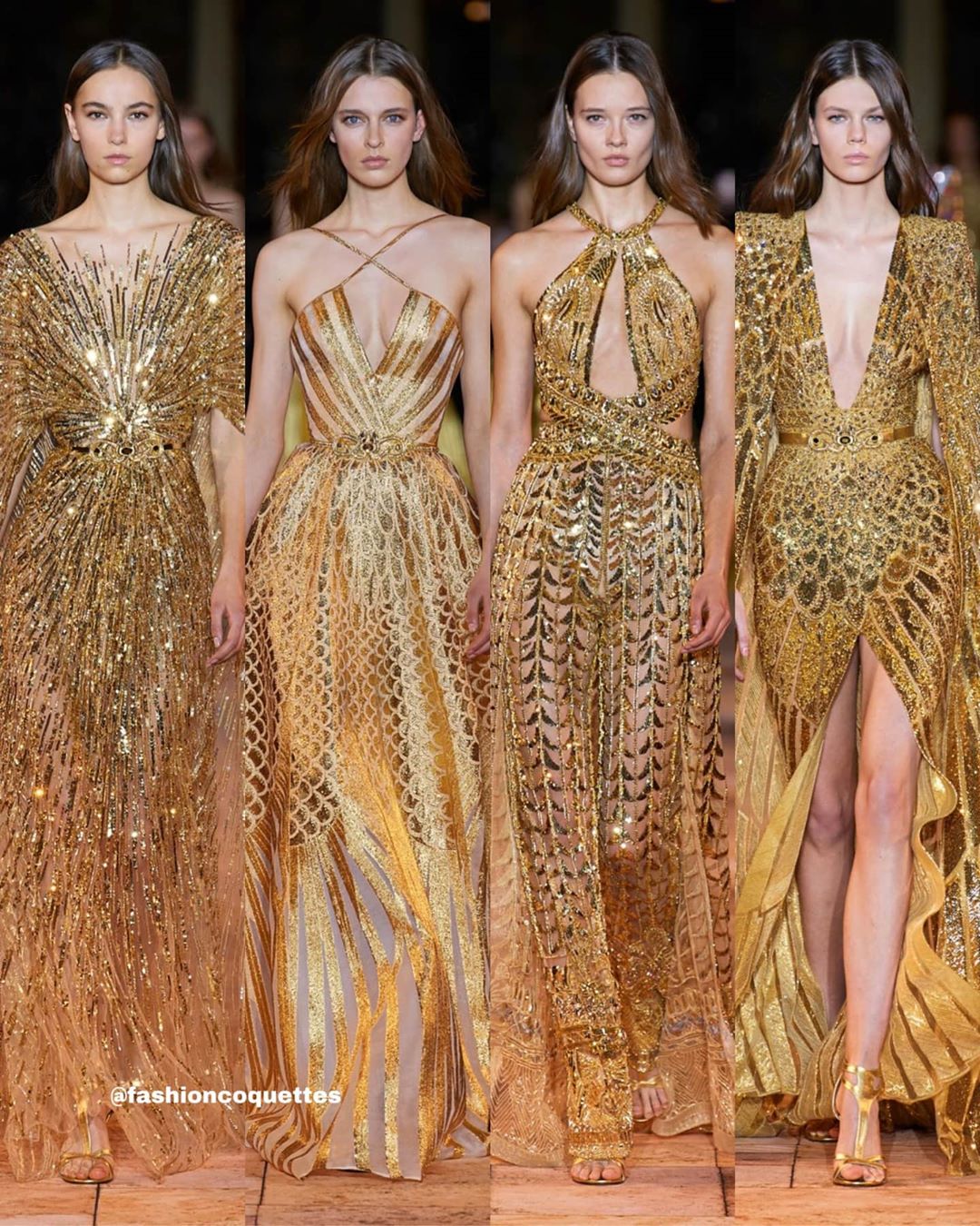 Long Gold Sequin Gowns for Evening.