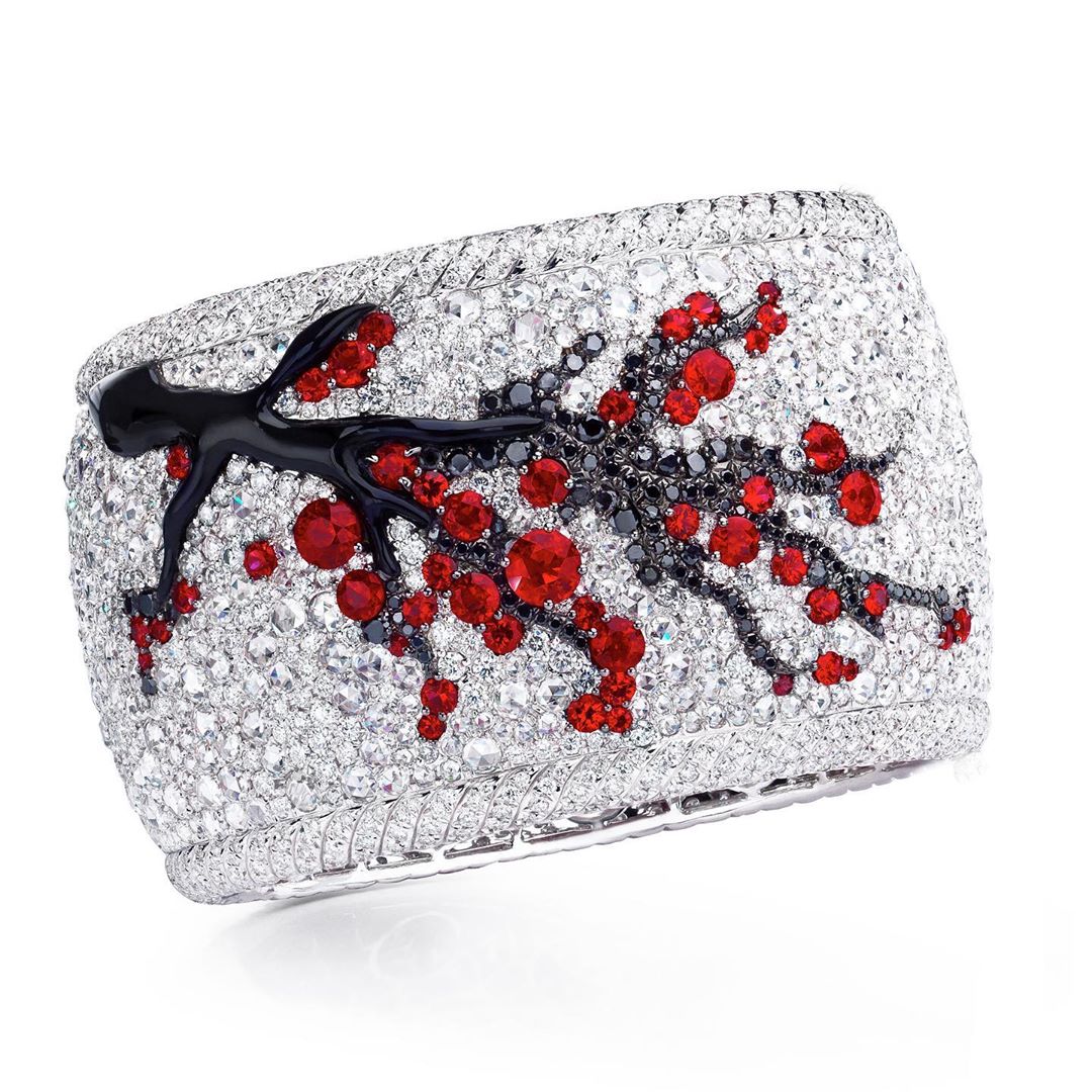 Best Jewelry Online: Clear White, Black and Red Rhinestones Solid Bangle