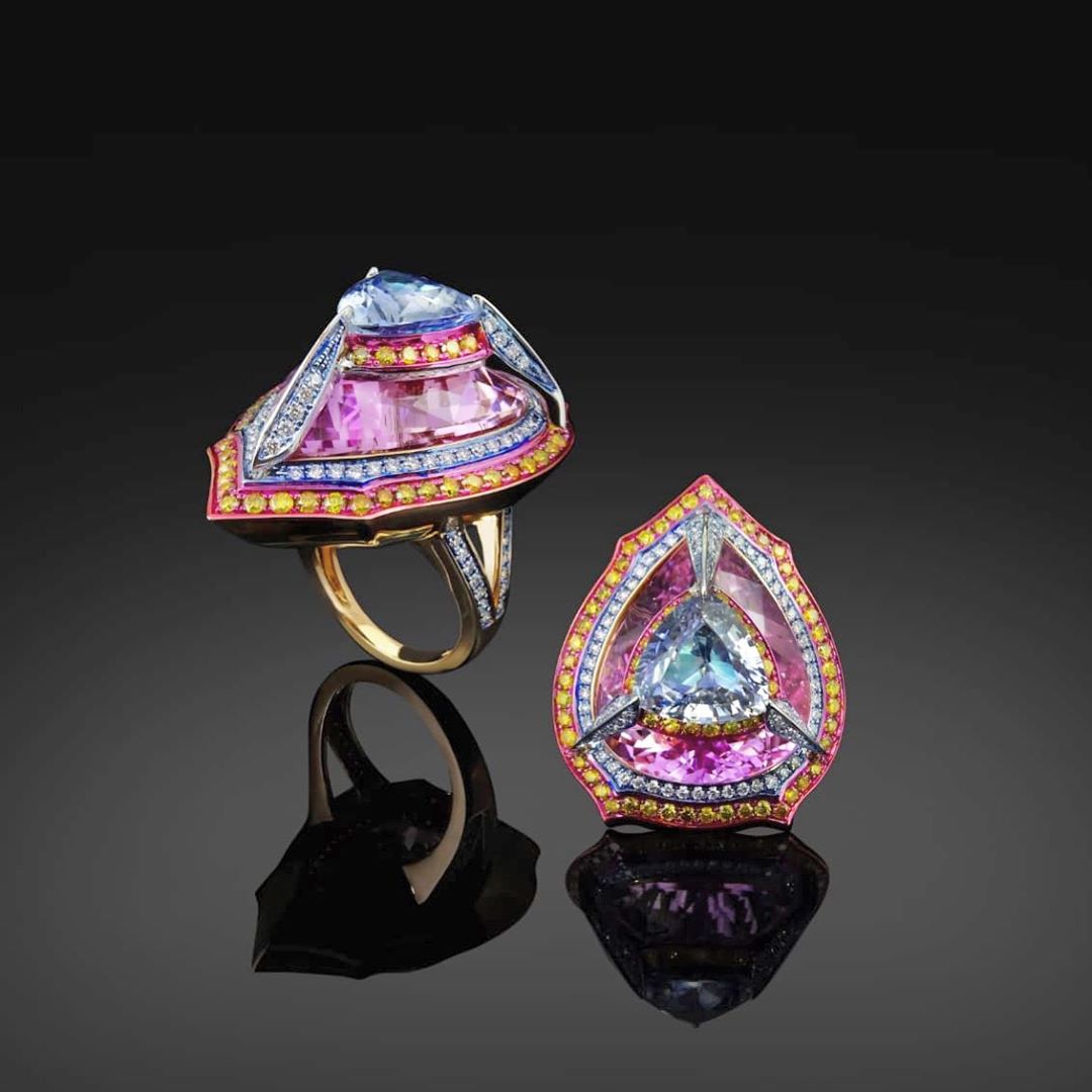 Best Jewelry Online: Multi-Colour Gem Stones Ring In Yellow Gold