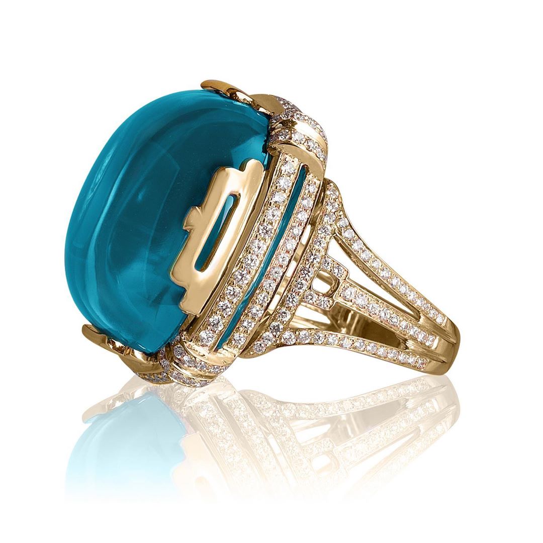 Best Jewelry Online: Cabochon Blue Topaz and Diamond Gold Ring