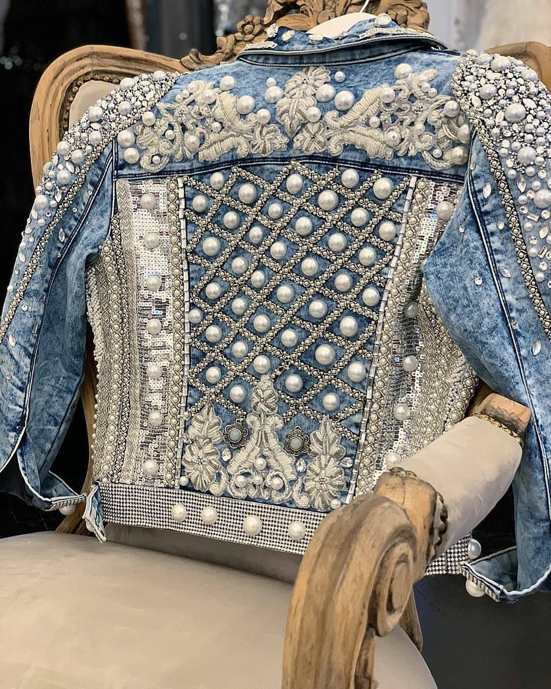 The Best Bling Online. Sequin, Pearl and Rhinestone Demin Women's Jacket.