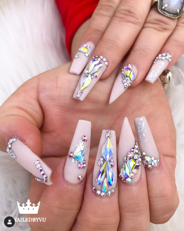 Pink nails with crystal art