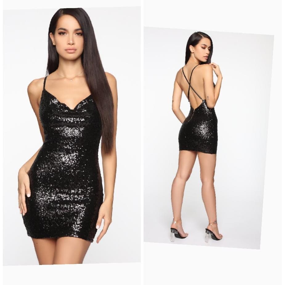 Strap Sleeveless Short Sequin Dress with Open Back