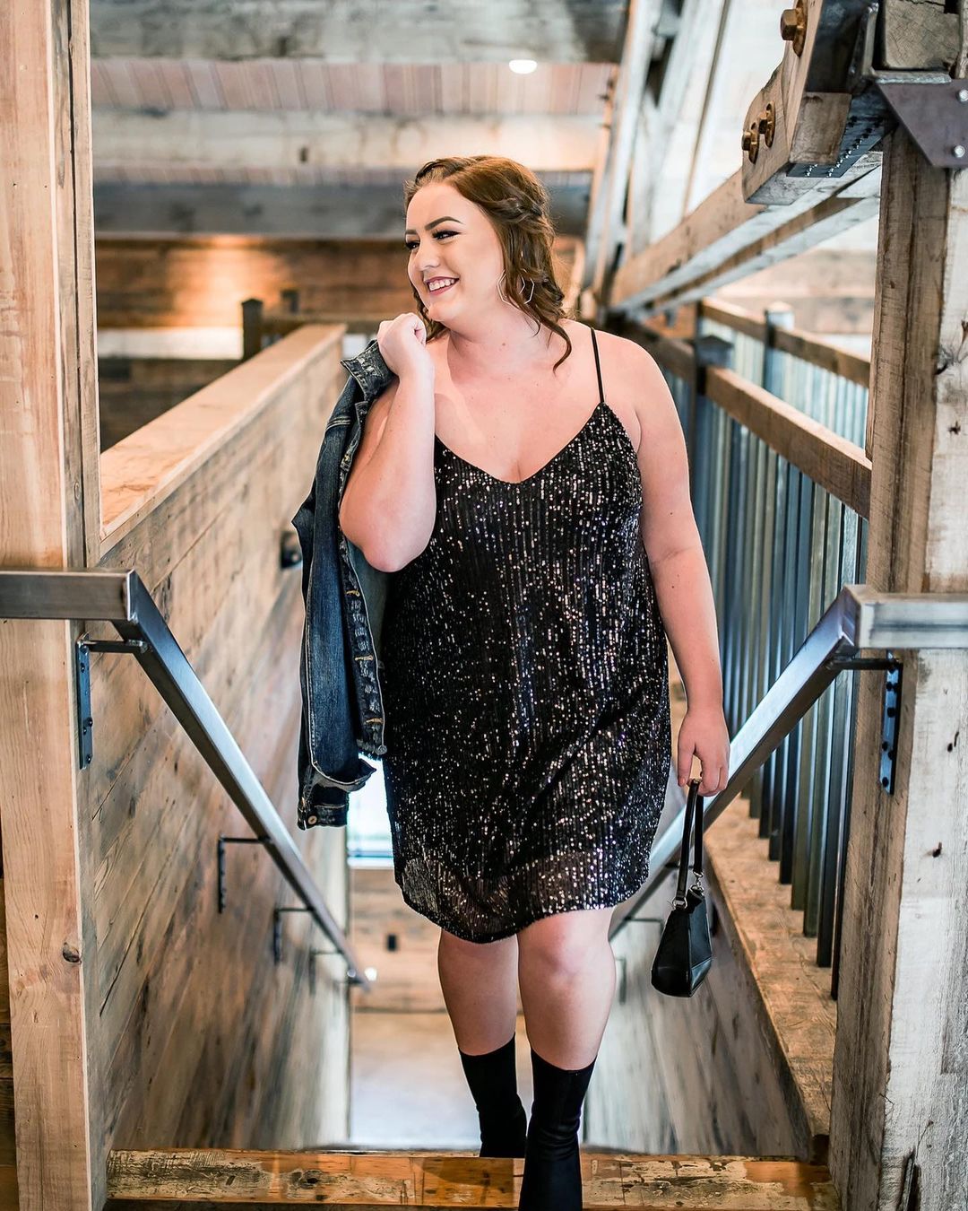 Spaghetti Straps Black Sequin Plus Size Dress