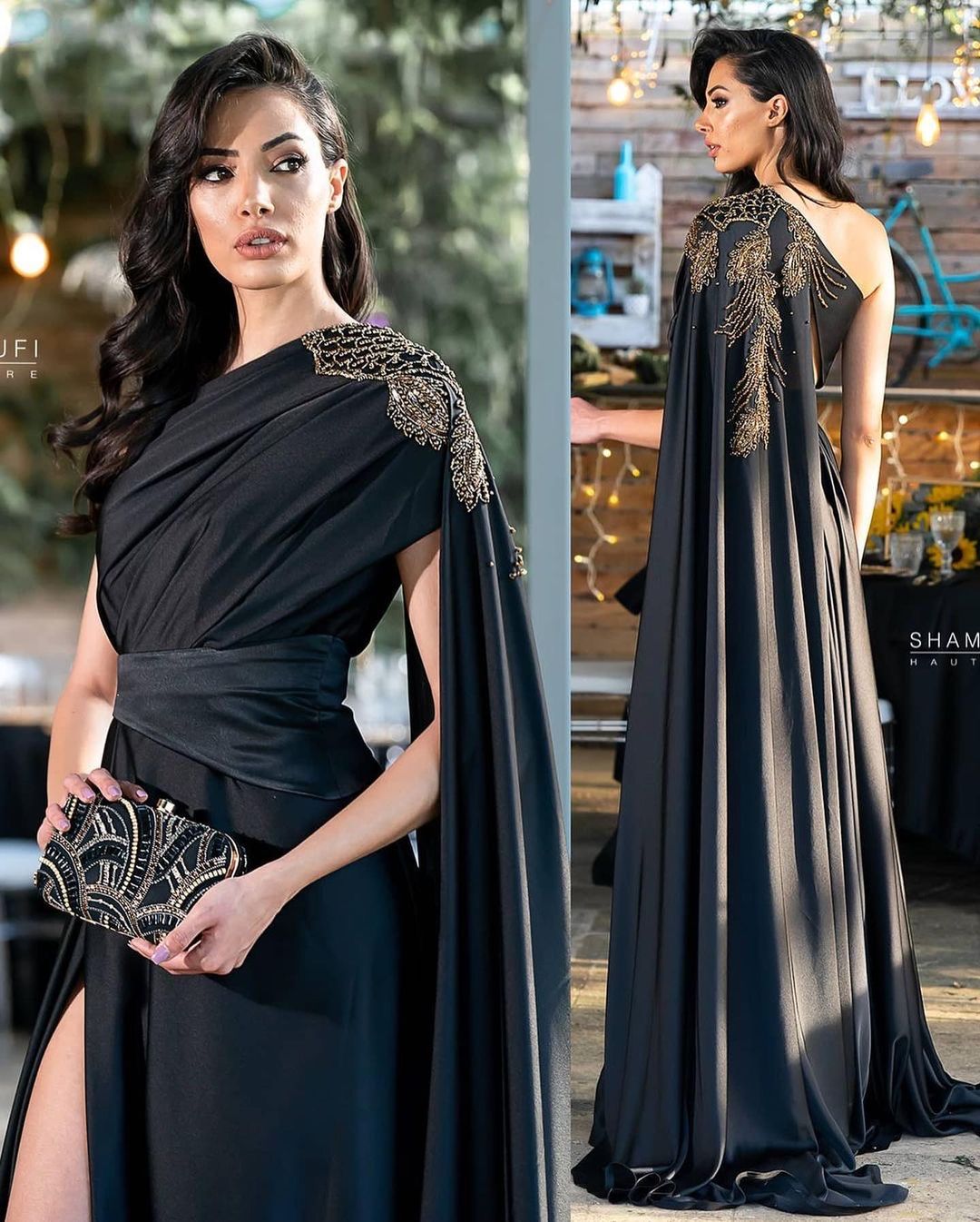 Long Gown One Shoulder with High Slit and Long Train