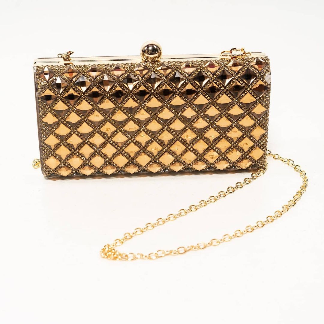 Gia Mirror Rhinestone Evening Bag with A Chain Strap