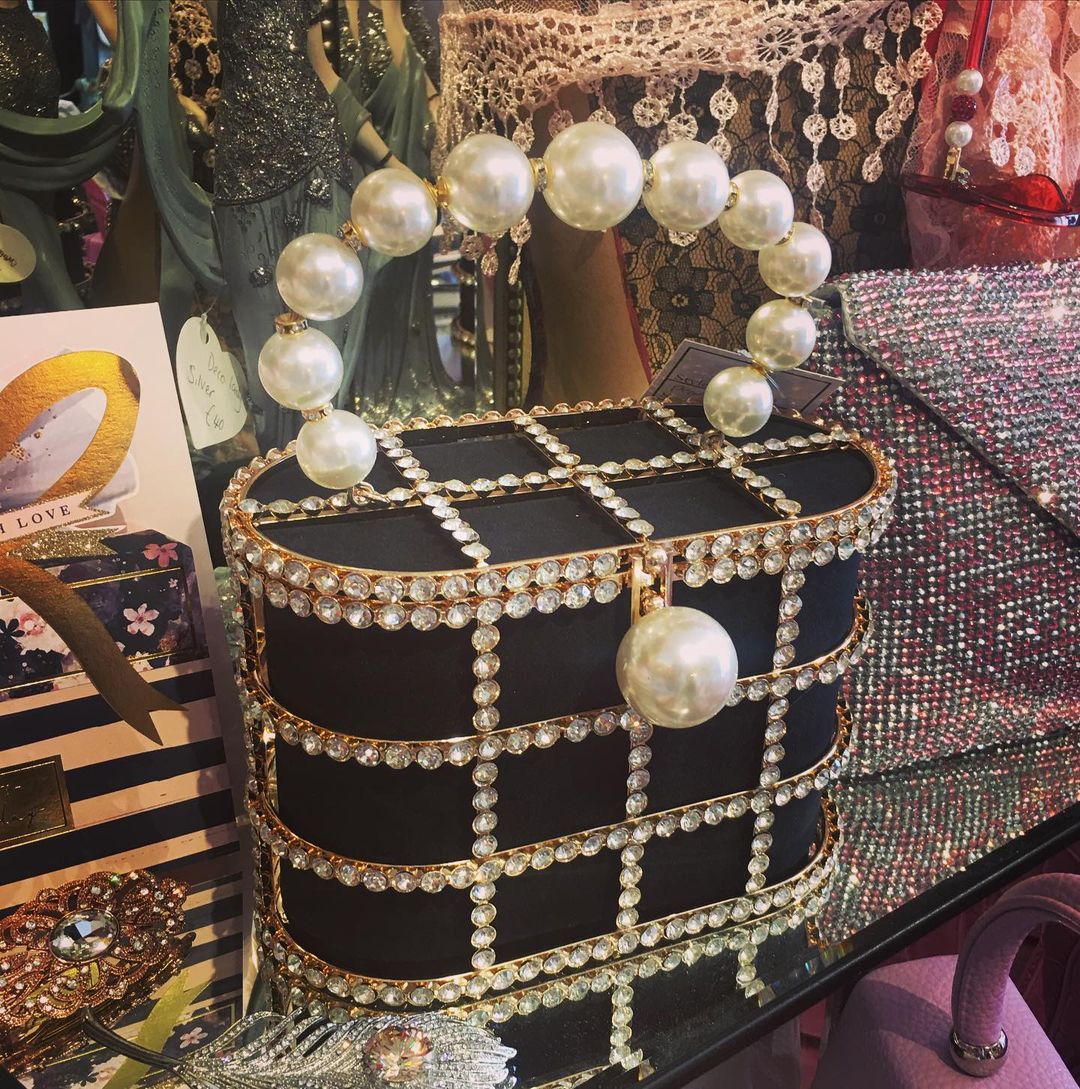 BLING BAGS to Update Your Glamour Accessories Black Handbag with Rhinestones and Pearls