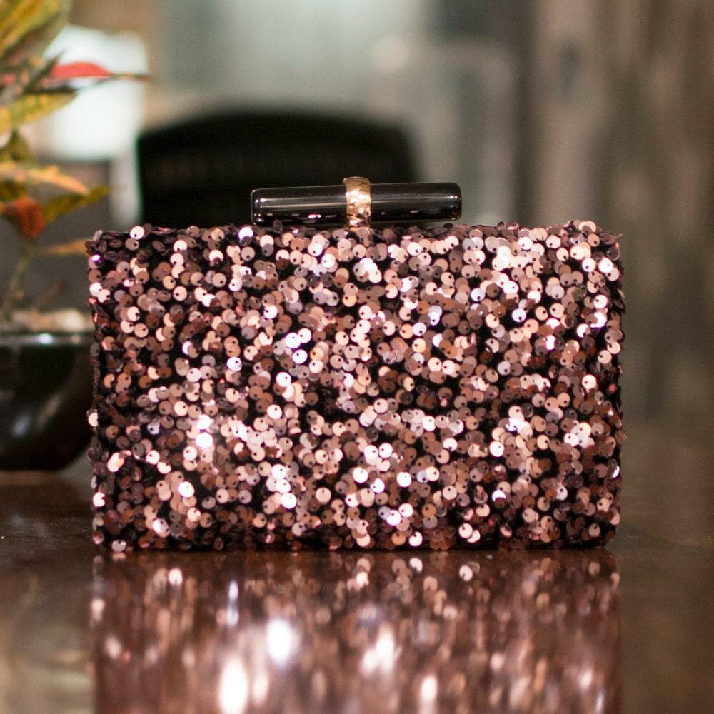 Rose Gold Sequin Clutch For The Evening