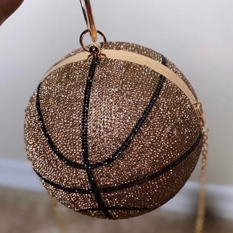 Baller Evening Bag with Rhinestones In A Basketball Pattern