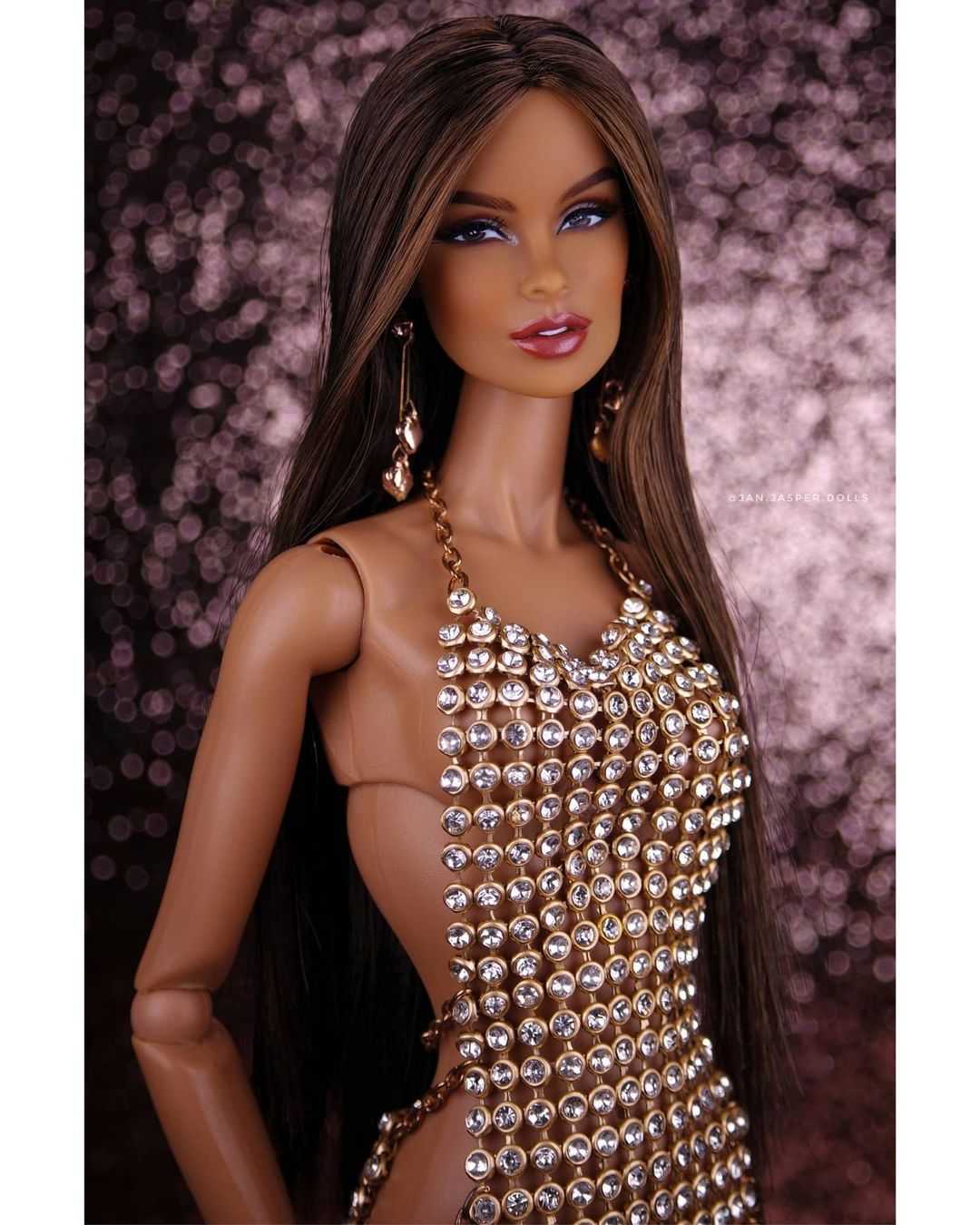 Bling Dolls Elegant Gold Body Chain Suit with Rhinestones