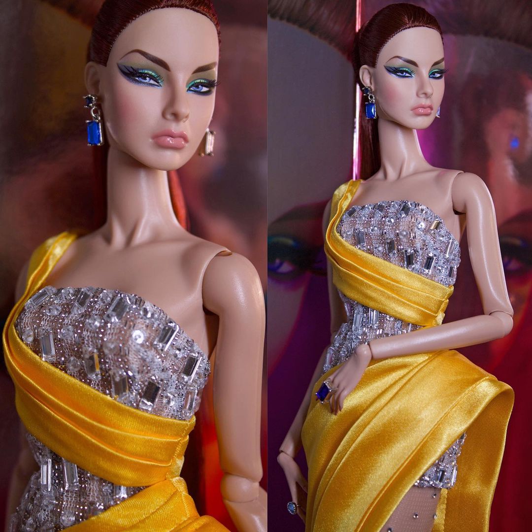 BLING Yellow Sash Pattern Dress with Sequins and Beades