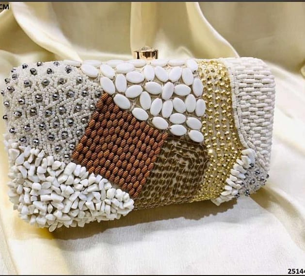 White with Gold and Silver Sequins Evening Clutch