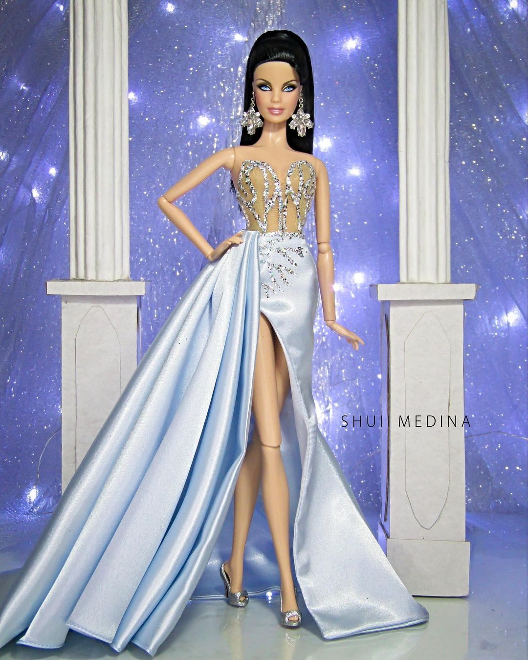 Bling Dolls Silver Sequin Long Gown with Sleeveless Top and High Slit