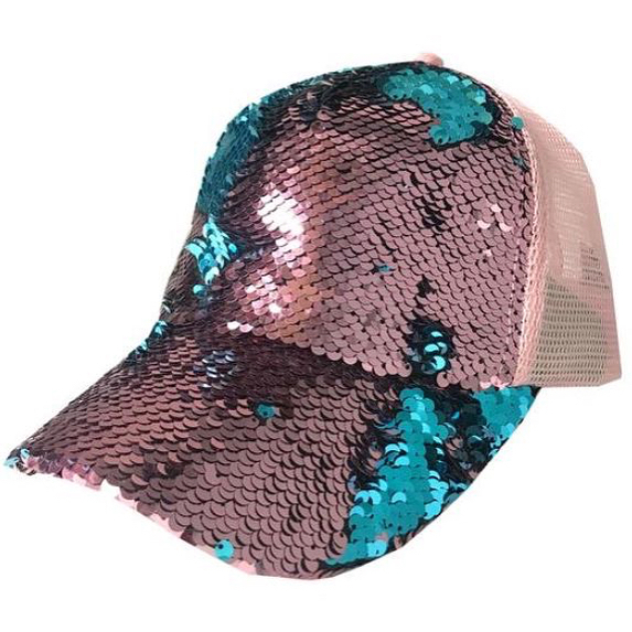 Bling BASEBALL CAPS Flippable Sequins On Mesh Cap