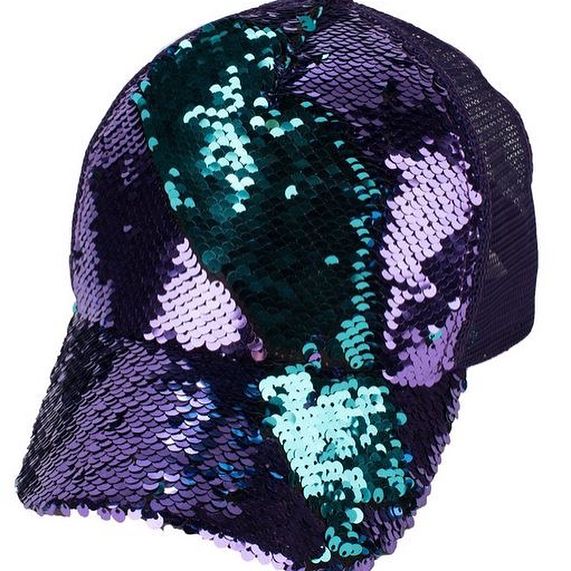 Green and Purple Reversible Sequins Cap