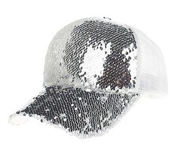 Bling BASEBALL CAPS White Mesh Cap with Silver Sequins