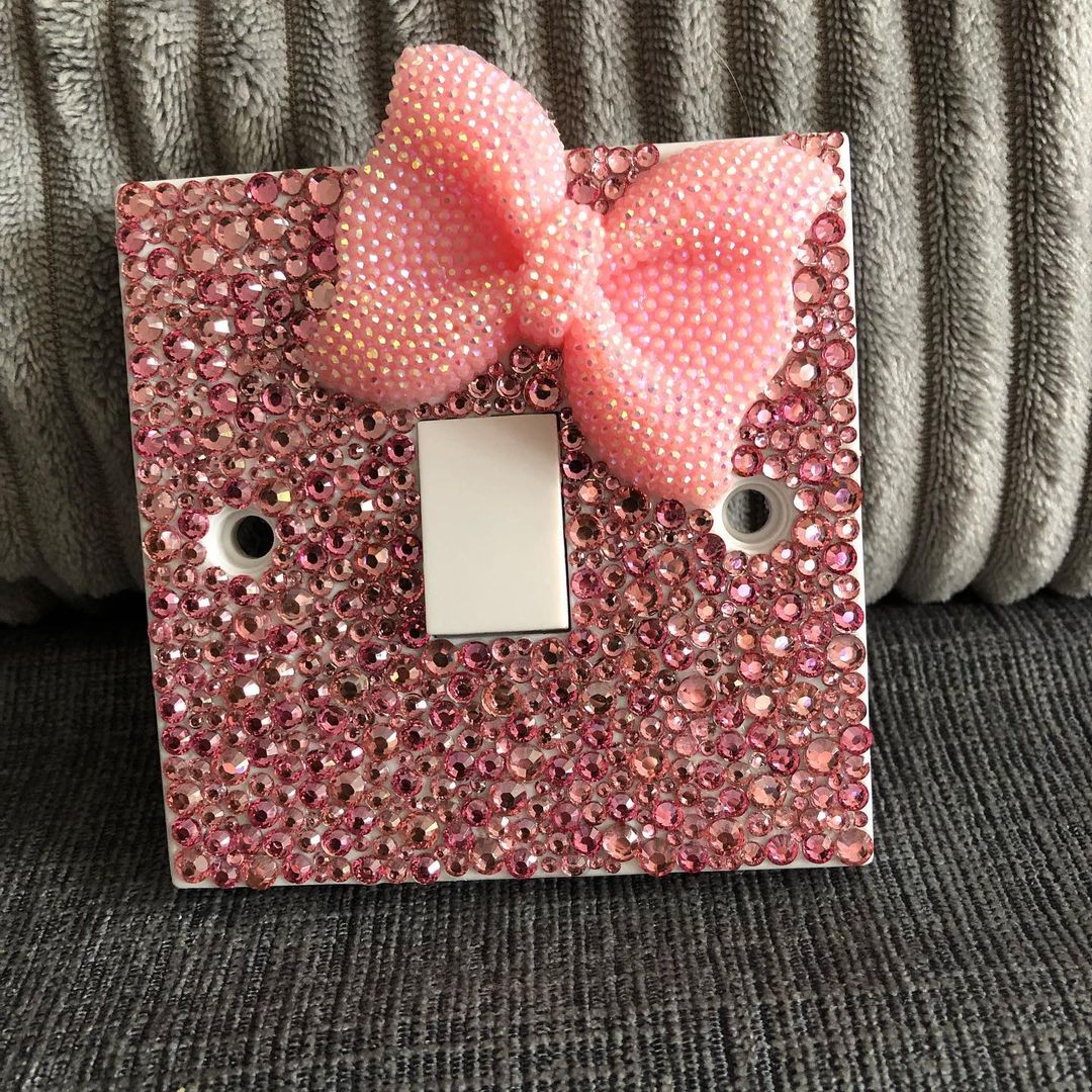 Bling for Your HOME Pink Rhinestones with Bow On The Wall Switch Panel