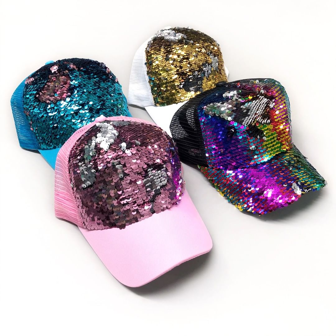 Bling BASEBALL CAPS Multi-Colour Reversable Sequins Cap