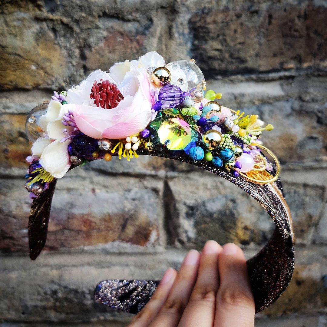 Handmade Floral Headband with Beads and Rhinestones