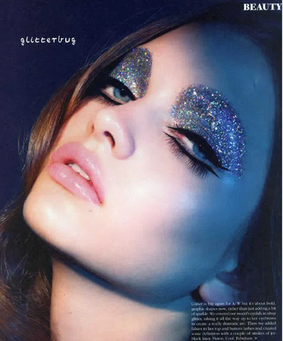 Bling makeup Black Eye LIner with SIlver Glittering Dust Around The Eyelids