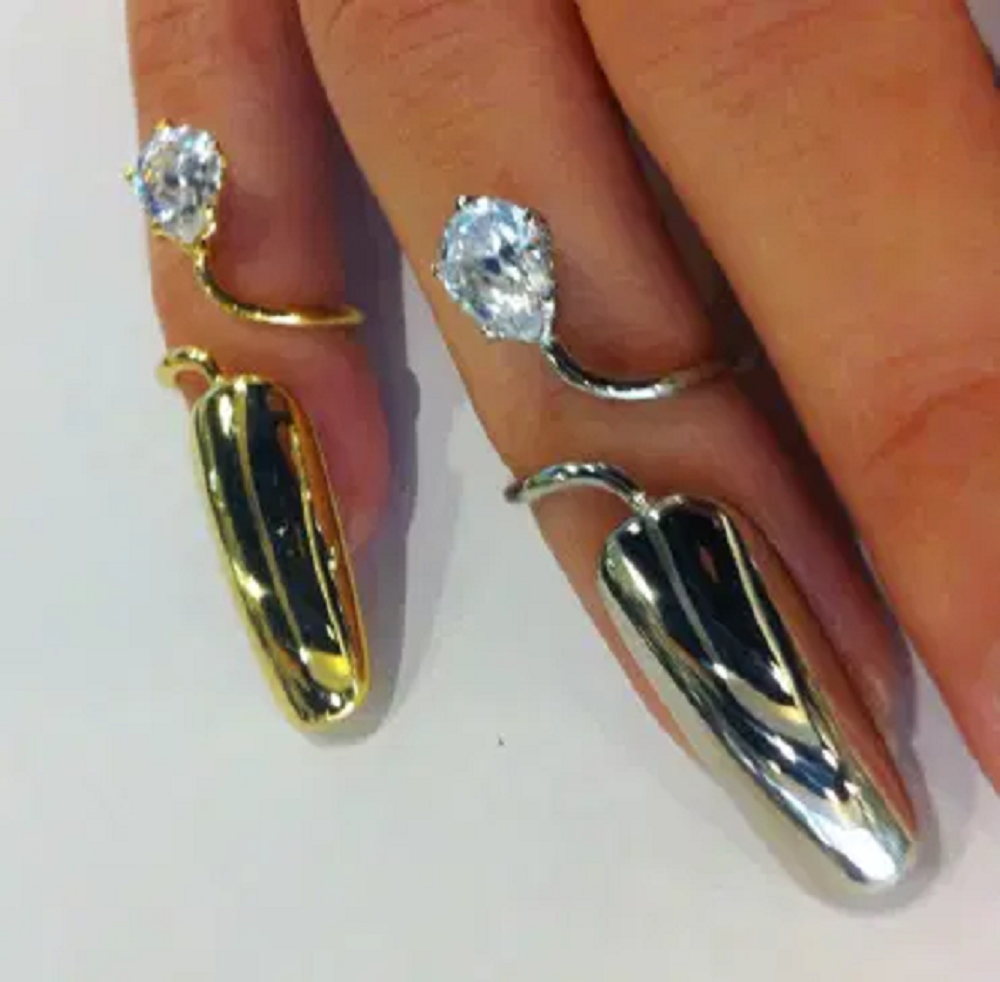 Nail ring bling Gold and SIlver Platted Full Nail Cover Ring with Glittering Diamond Stones