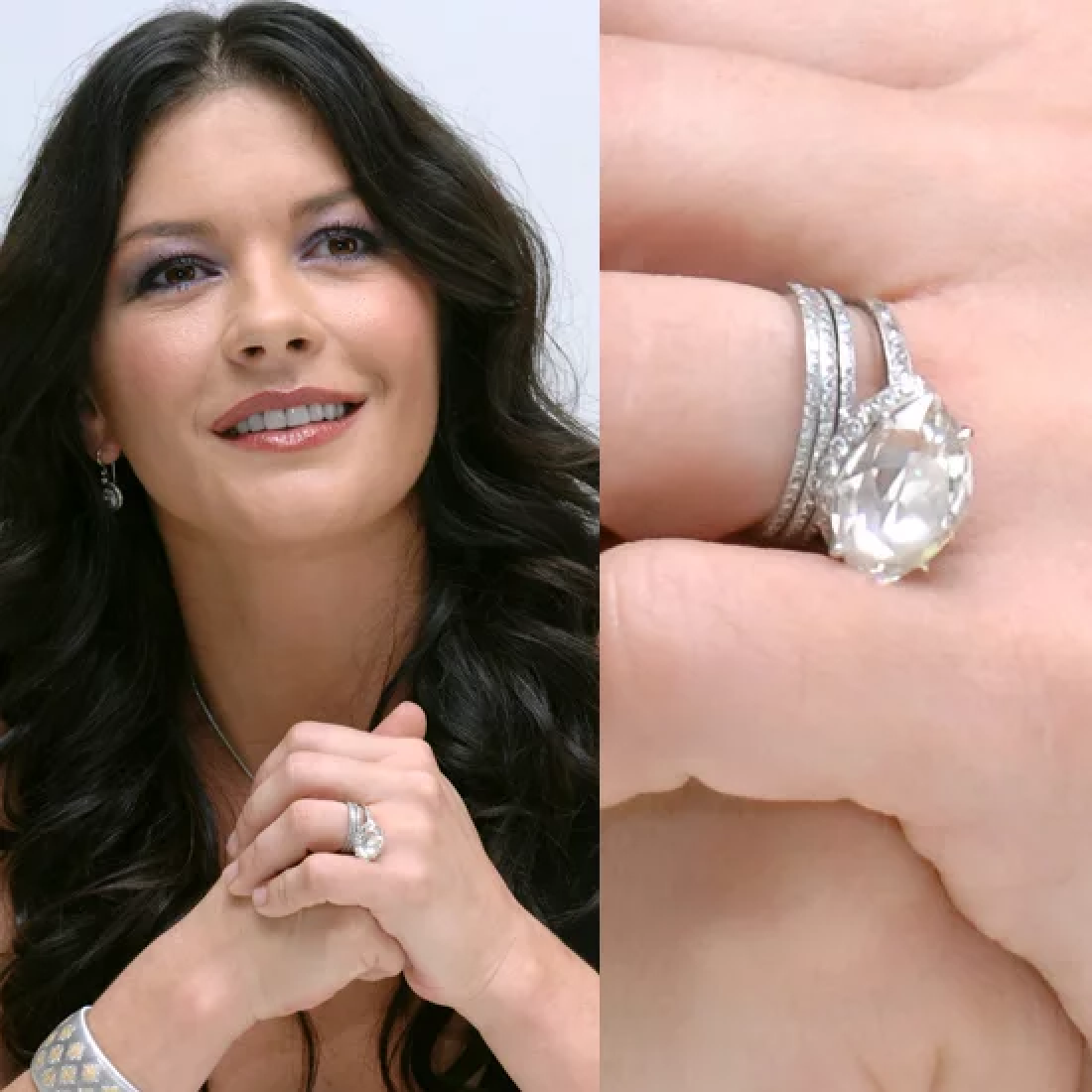 Celebrity Jewelry Catherine Zeta-Jones Wear An Antique Diamond Cut Ring