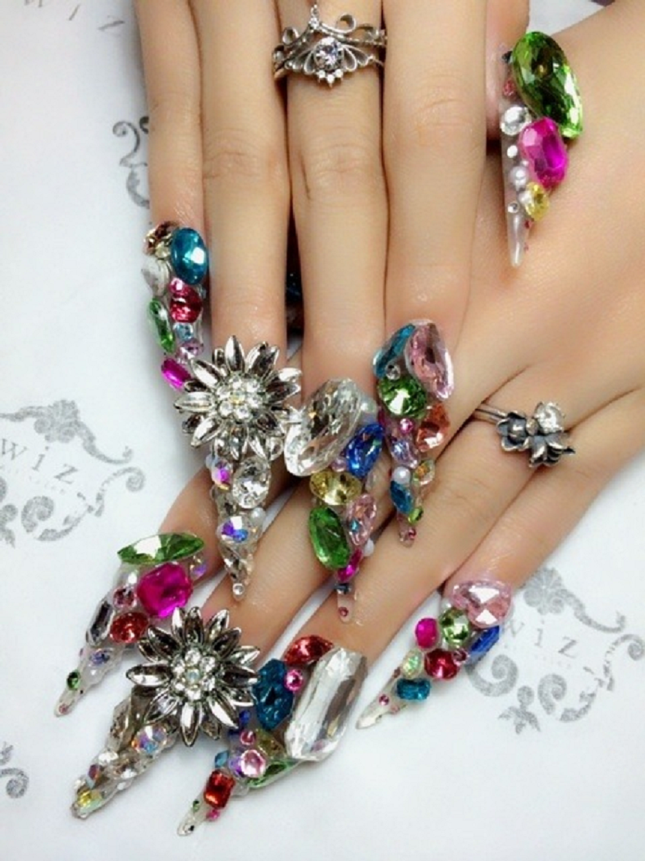 Nail ring bling Glittering Multi-Colour Flower Patterned Rhinestones Cuticle Ring