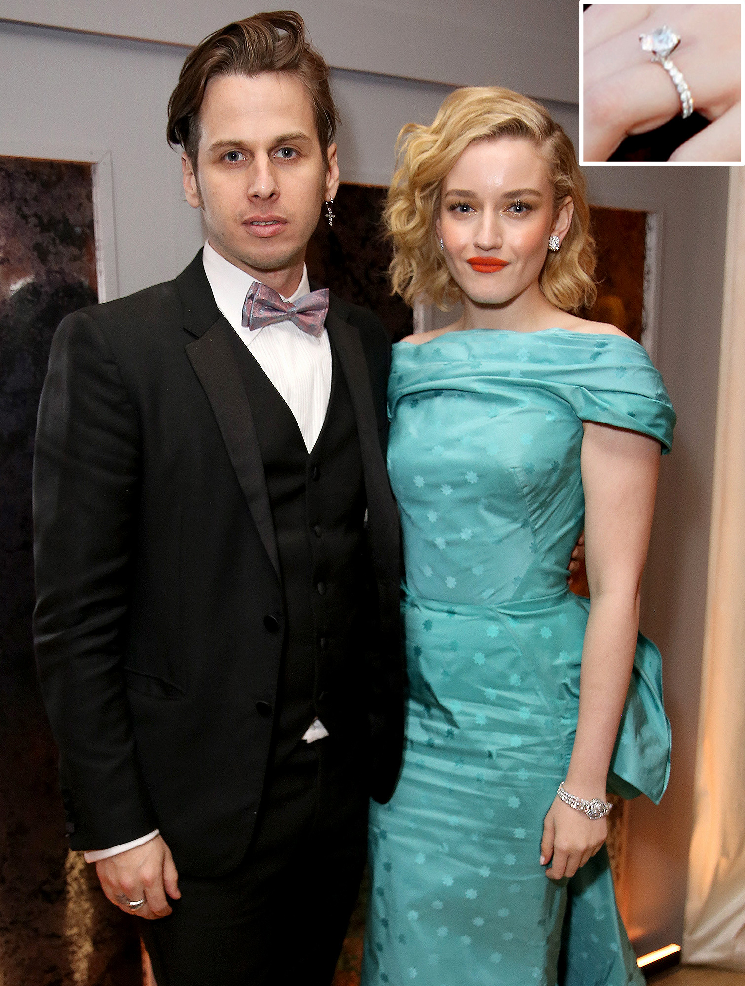 Celebrity Jewelry Julia Garner and Mark Foster Wear a Solitaire Diamond Mounted On A Band