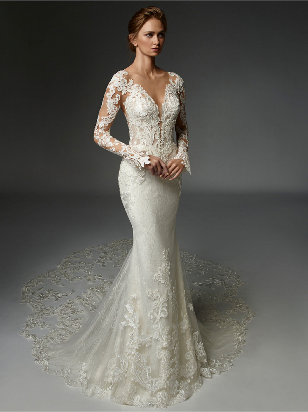 Wedding dress bling Baroque Lace with Thousands Of Hand-Embroidered Beads and Paillettes Bridal Gown