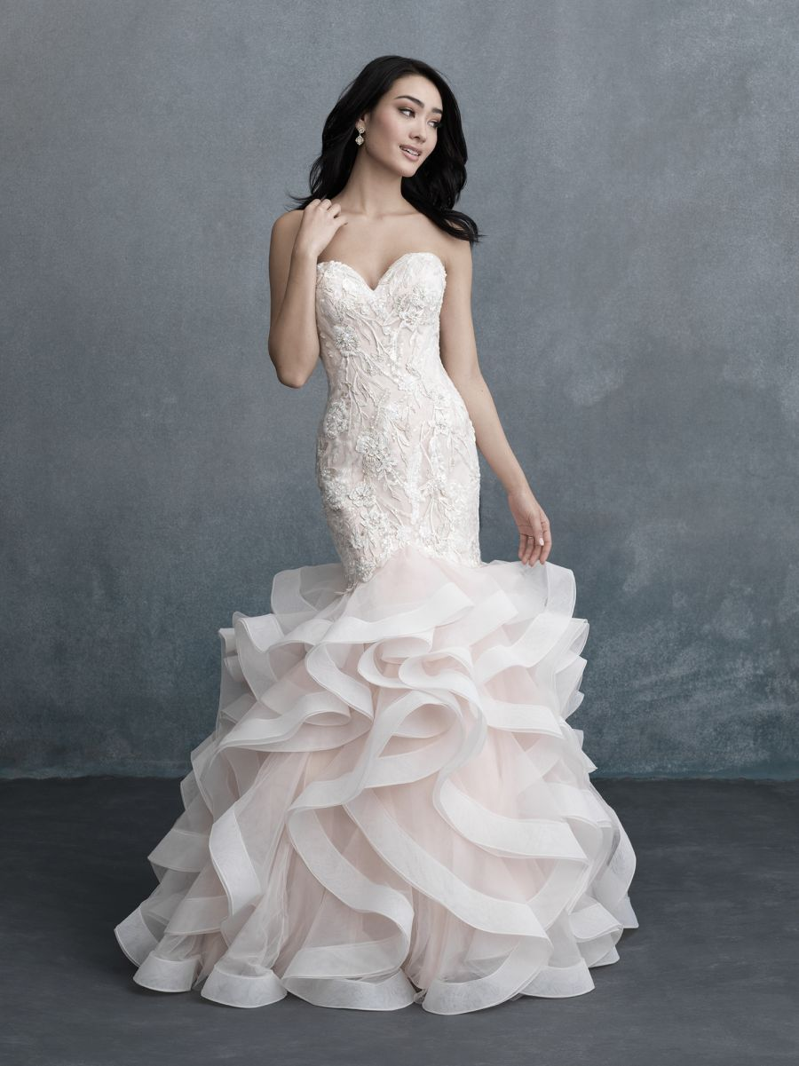 Wedding dress bling Gorgeous Ruffles and Lace Combine In This Classically Bridal Look with Glittering Rhinestones and Beads