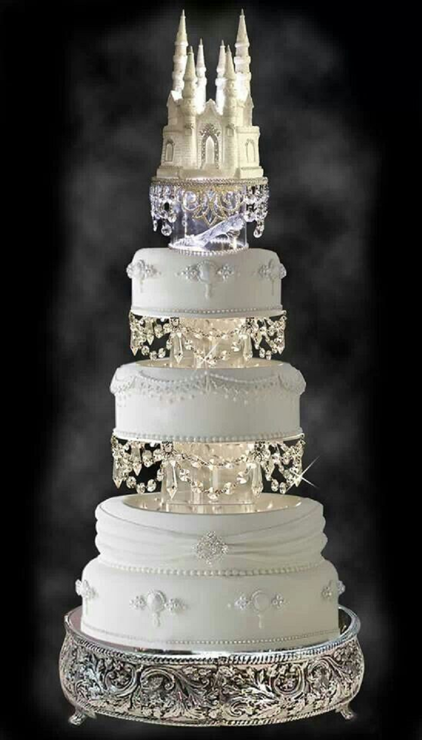 Bling wedding receptions Disney Castle Wedding Cake Topper with Hanging Crystals