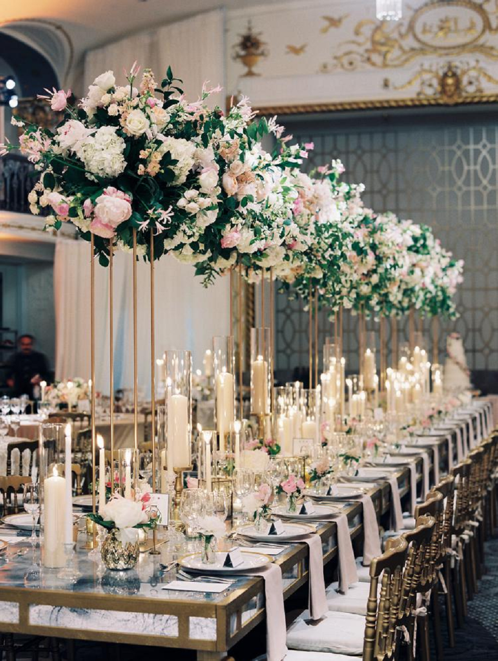 Bling wedding receptions A Floral-Filled Wedding Dining Hall