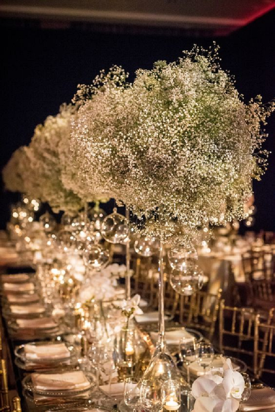 Bling wedding receptions Luxury Sparkling Green, White and Gold Wedding Reception Table Centerpiece